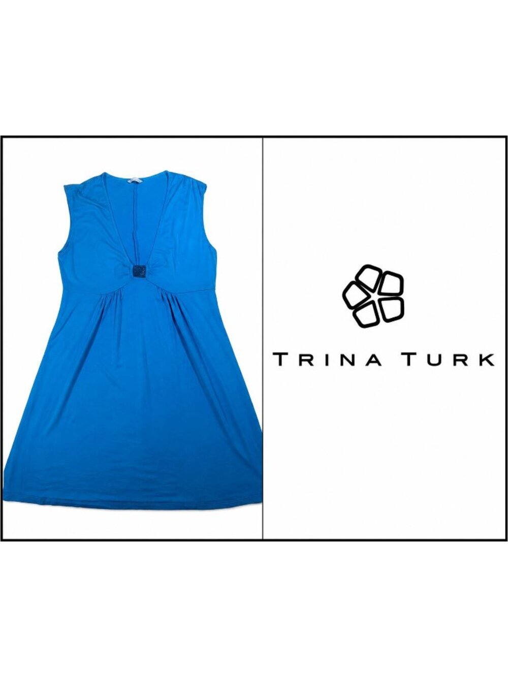 Trina Turk Blue Sleeveless V-Neck A-Line Dress ~ e Large